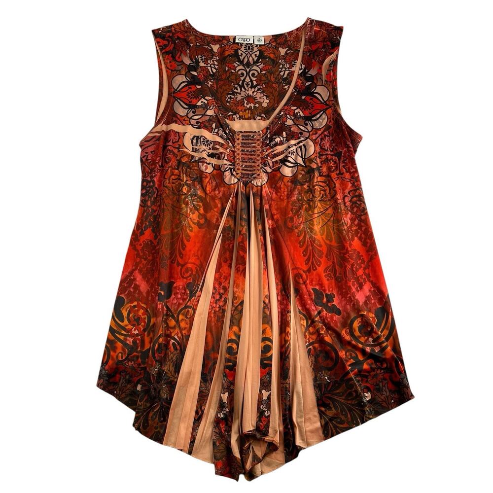 Cato XL Boho Top Y2K Satin Hippie Sequin Whimsigoth‎ Whimsy Asymmetrical Orange